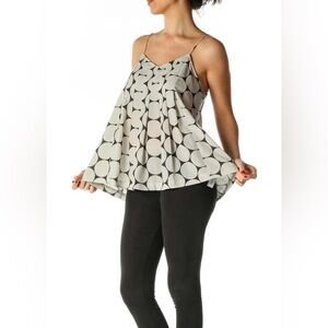 Madewell Womens Cami Tank Top Sz 6 Taupe Circle Print Pleated Pullover Polyester